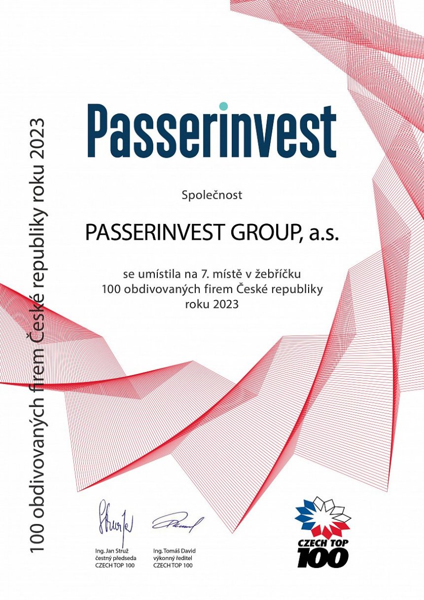 Passerinvest received three awards as part of the prestigious CZECH TOP 100 Awards