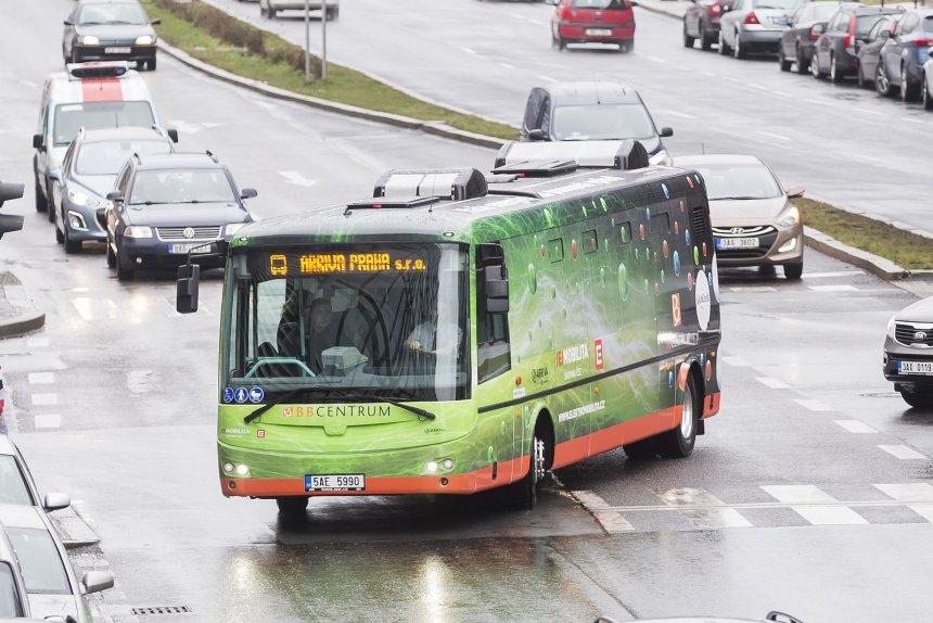 Electric bus line BBC 1 in BB Centrum, Prague 4